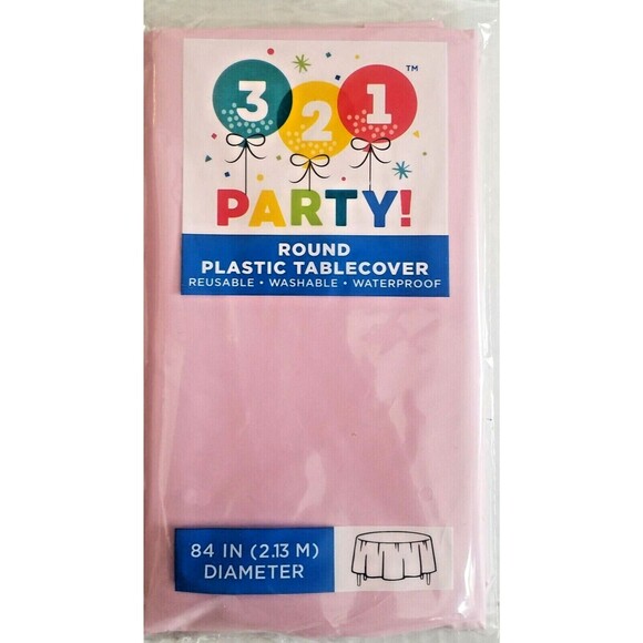 6-Pack 84" Round Neon Pink Plastic Reusable, Waterproof TableCover Party Pink - Picture 2 of 2